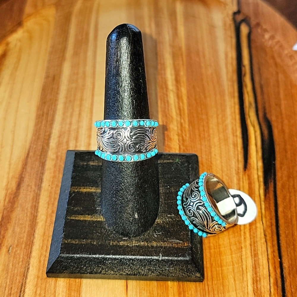 Turquoise Wrapped Western Scroll Ring Cowgirl Punchy Fashion Jewelry New Present